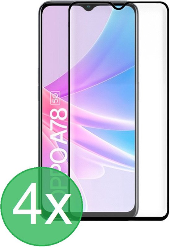 Oppo A78 5G Screenprotector Full Cover – 9H Gehard Glas – 4-Pack-Ilumina Benelux