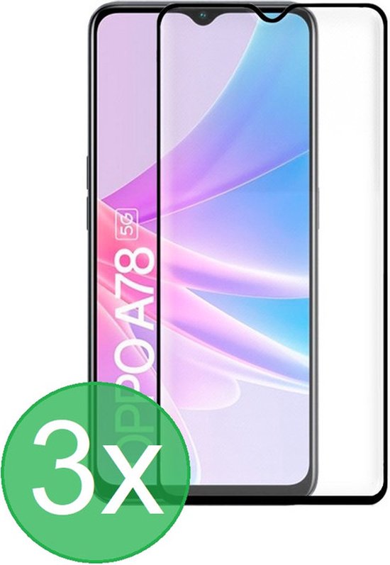 Oppo A78 5G Screenprotector Full Cover Screenprotector Gehard 9H – 3-Pack-Ilumina Benelux