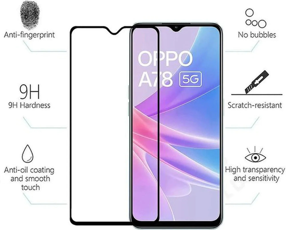 Oppo A78 5G Screenprotector Full Cover Screenprotector Gehard 9H – 2-Pack-Ilumina Benelux