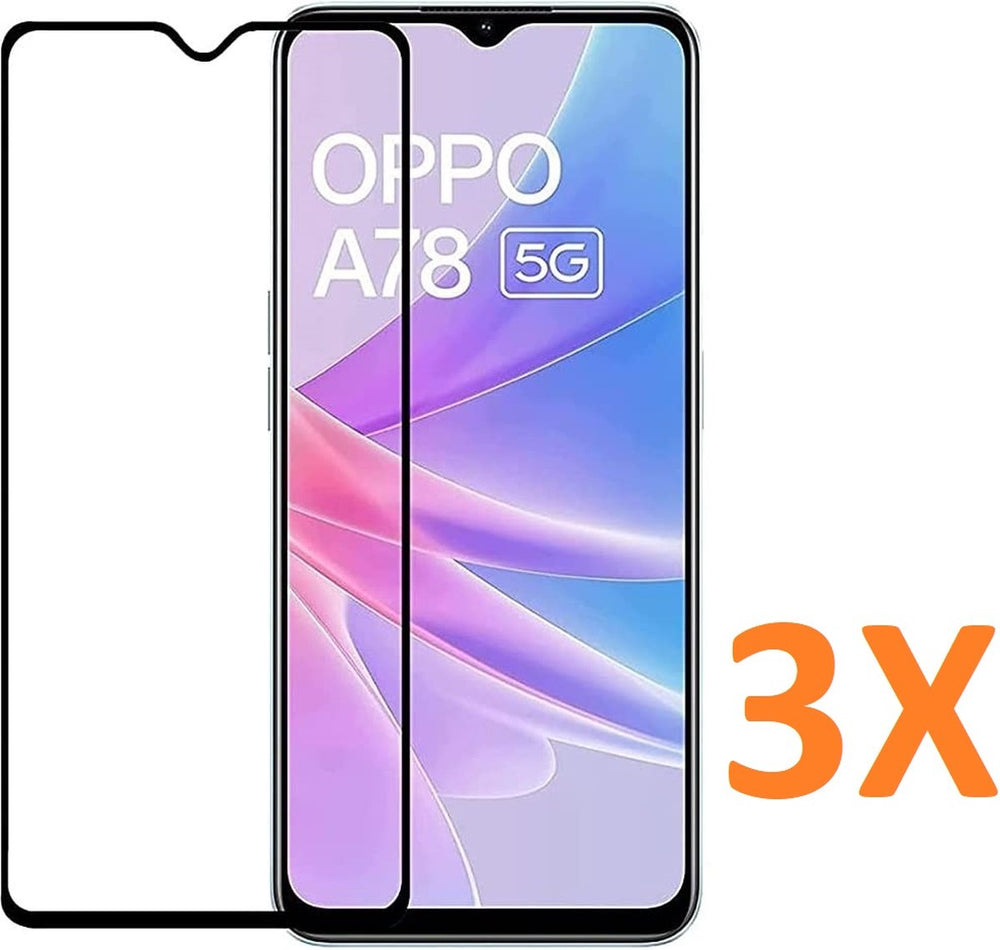 Oppo A78 5G Screenprotector Gehard 9H Screenprotector Full Cover – 3-Pack Tempered Glas-Ilumina Benelux