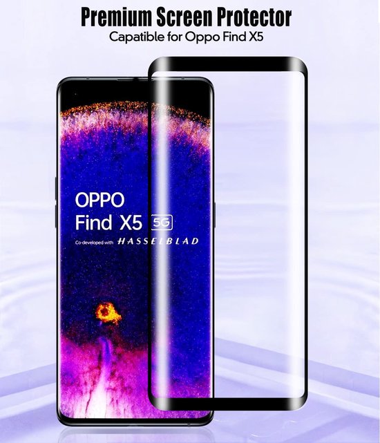 Oppo Find X5 Screenprotector Full Cover Screenprotector Gehard 9H – Anti-kras – Tempered Glas – 1-Pack-Ilumina Benelux