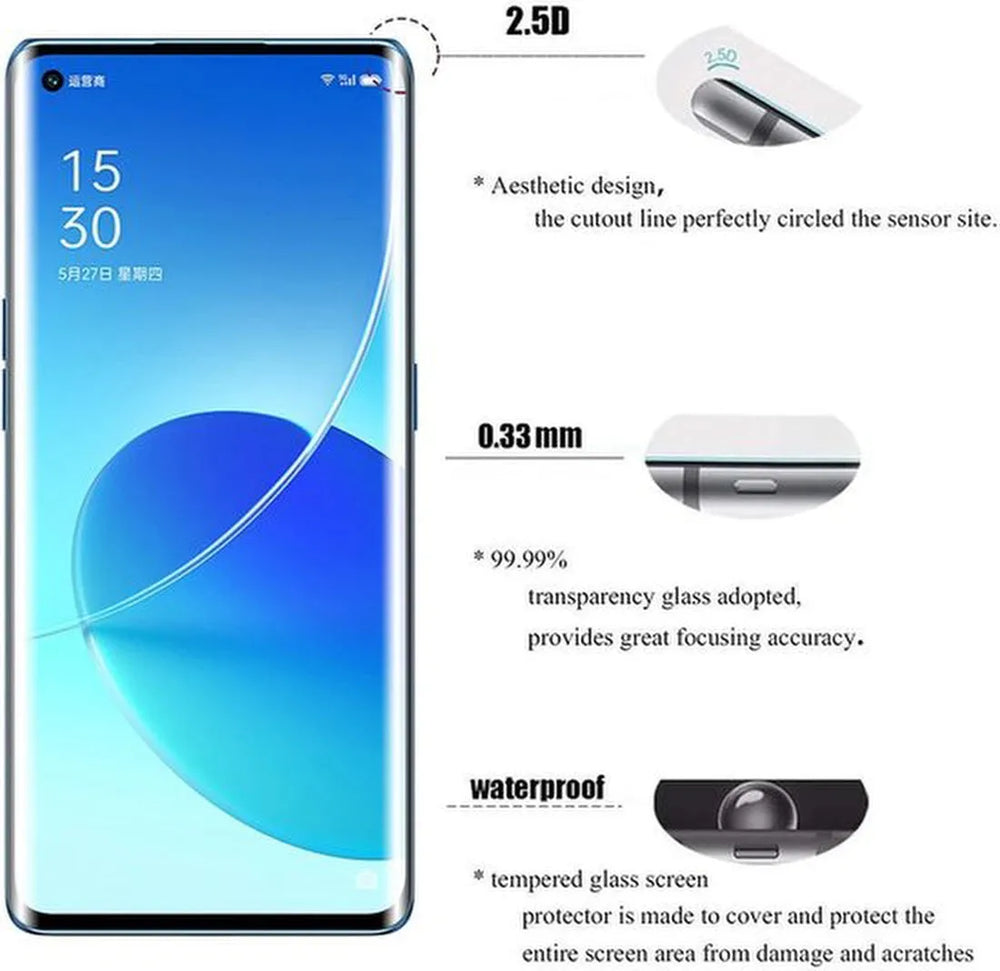 Oppo Reno 6 Pro Screenprotector Full Cover Screenprotector Gehard 9H – 1-Pack-Ilumina Benelux