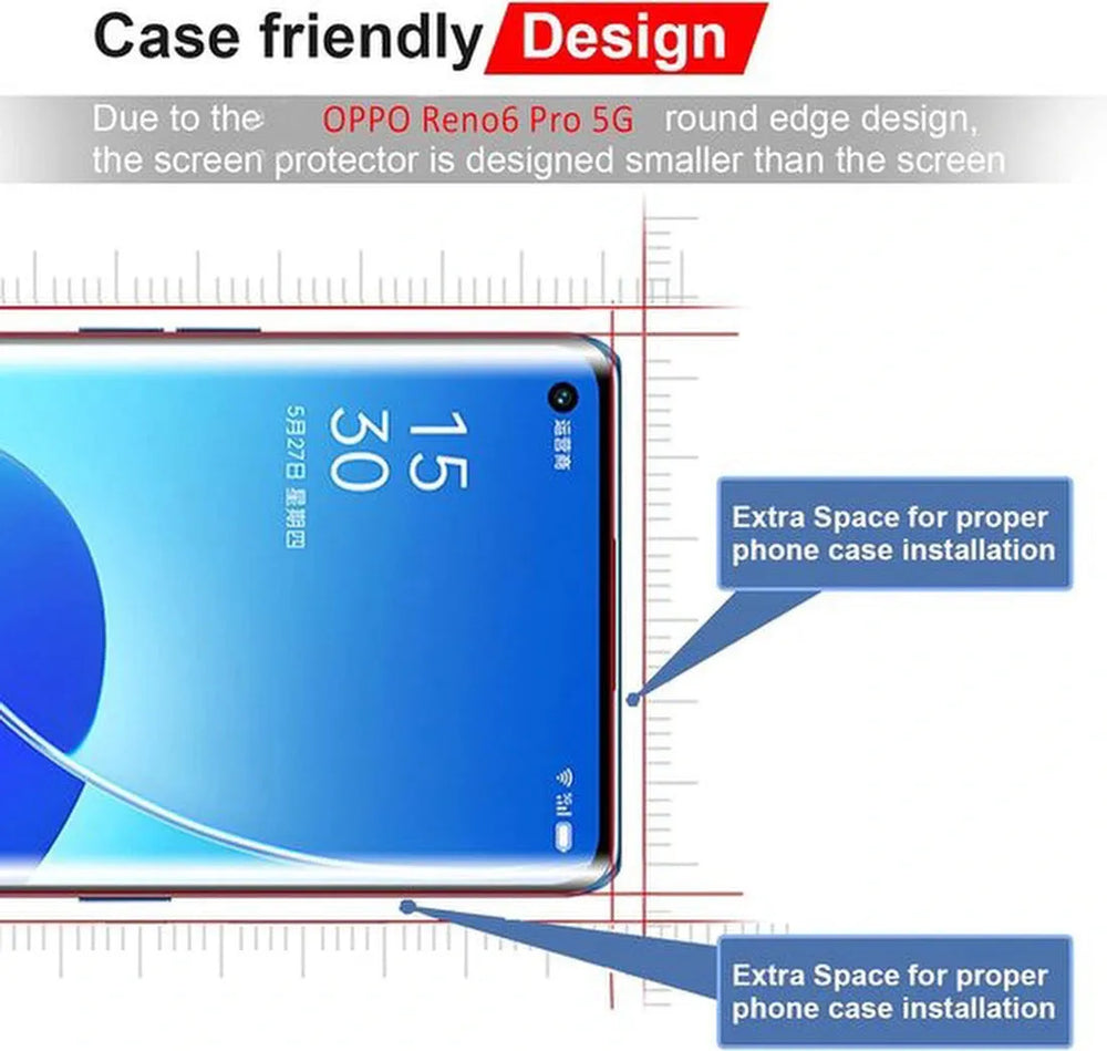 Oppo Reno 6 Pro Screenprotector Full Cover Screenprotector Gehard 9H – 1-Pack-Ilumina Benelux