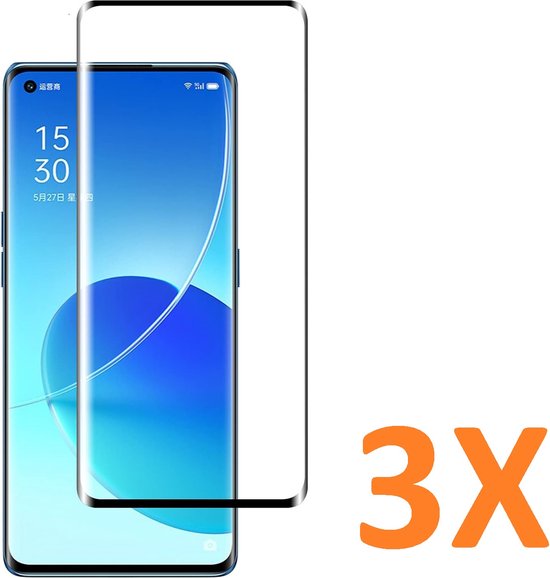 Oppo Reno 6 Pro Screenprotector Full Cover Screenprotector Gehard 9H – 3-Pack-Ilumina Benelux