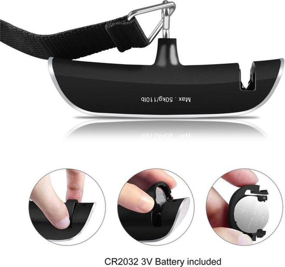 Kofferweegschaal – Digitale Bagageweegschaal tot 50 kg – RVS – Inclusief batterij – Grijs