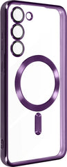 Samsung Galaxy S23 Hoesjes – Magsafe Compatibel – Backcover met Chromen Rand – Paars