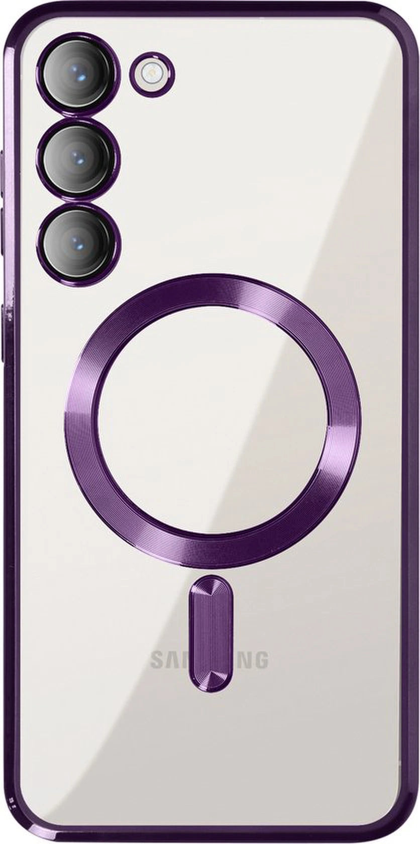 Samsung Galaxy S23 Hoesjes – Magsafe Compatibel – Backcover met Chromen Rand – Paars