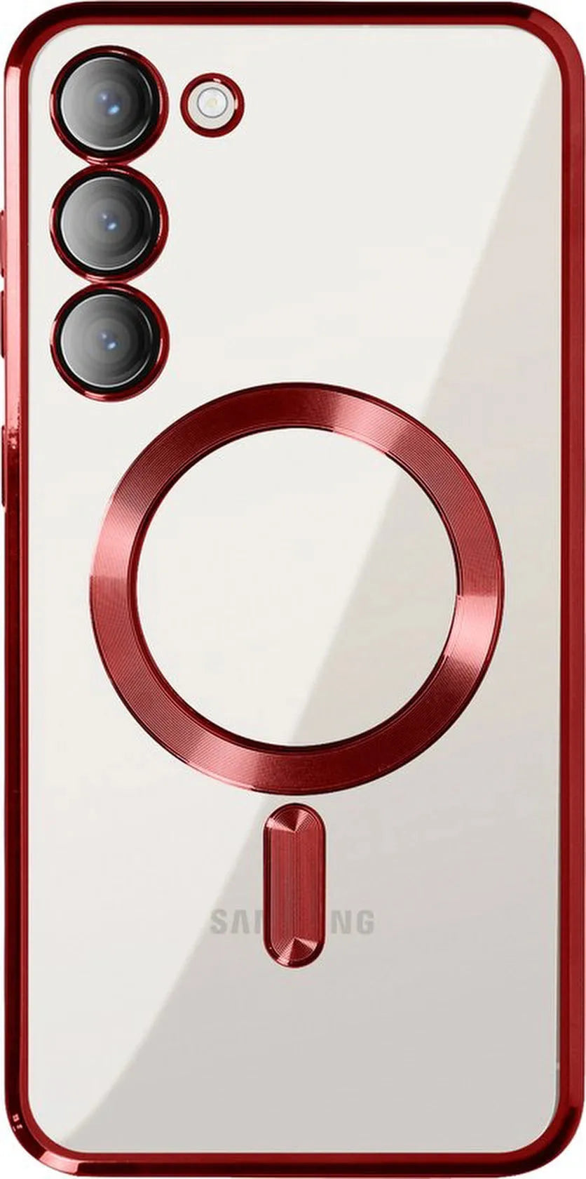 Samsung Galaxy S23 Plus Hoesjes – MagSafe Compatibel – Chroom Rand – Hardcase Backcover – Rood-Ilumina Benelux