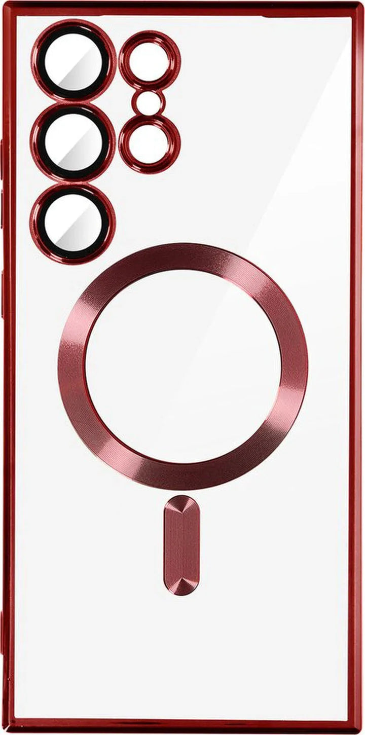 Samsung Galaxy S23 Ultra Hoesjes – Magsafe Compatibel – Chromen Rand – Backcover – Rood-Ilumina Benelux