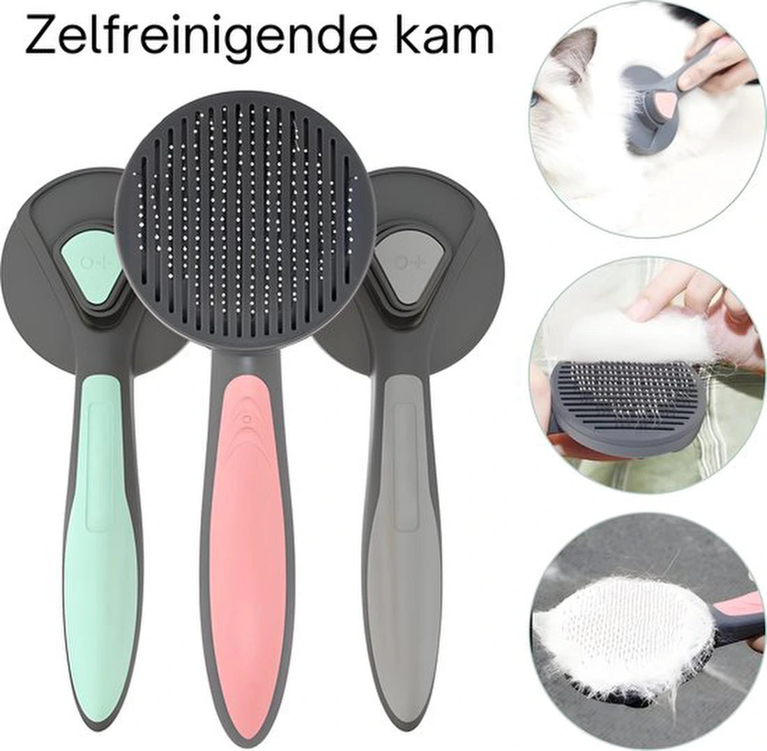 Kattenborstel – Zelfreinigende kattenkam – Massageborstel – 19,3 cm – Grijs