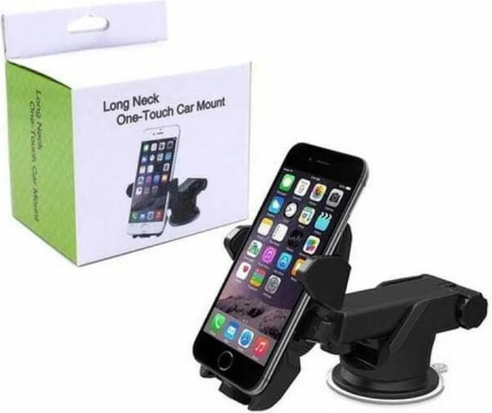 Telefoonhouder auto – Long Neck One Touch Car Mount – Universeel – 360° Draaibaar – Zwart-Ilumina Benelux
