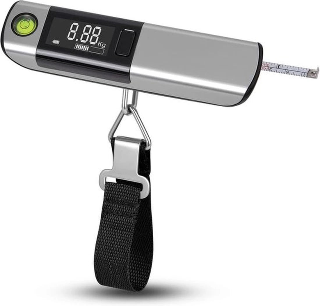 bagageweegschaal Digitale Kofferweegschaal, Bagageweegschaal, LCD-Display met Haken, 50 kg, Draagbare Hangweegschaal met Tarrafunctie, voor Koffers en Tassen, Bagage, Nauwkeurig Wegen en Gewicht Bepale
