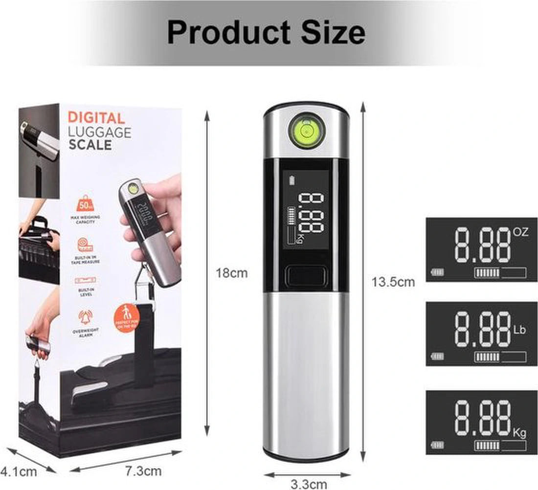 bagageweegschaal Digitale Kofferweegschaal, Bagageweegschaal, LCD-Display met Haken, 50 kg, Draagbare Hangweegschaal met Tarrafunctie, voor Koffers en Tassen, Bagage, Nauwkeurig Wegen en Gewicht Bepale