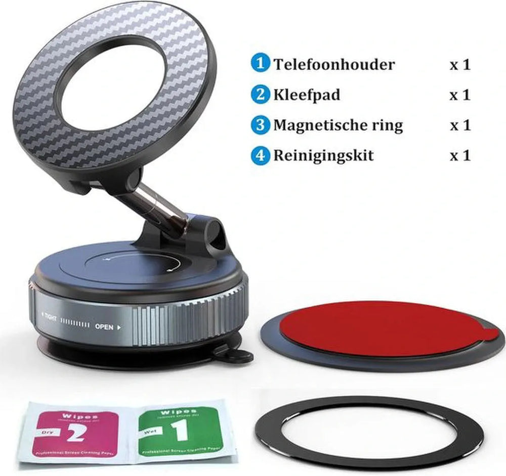 Telefoonhouder auto – Magnetisch vacuüm – 360° draaibaar & opvouwbaar – Geschikt voor iPhone 16/15/14/13 – Zwart-Ilumina Benelux