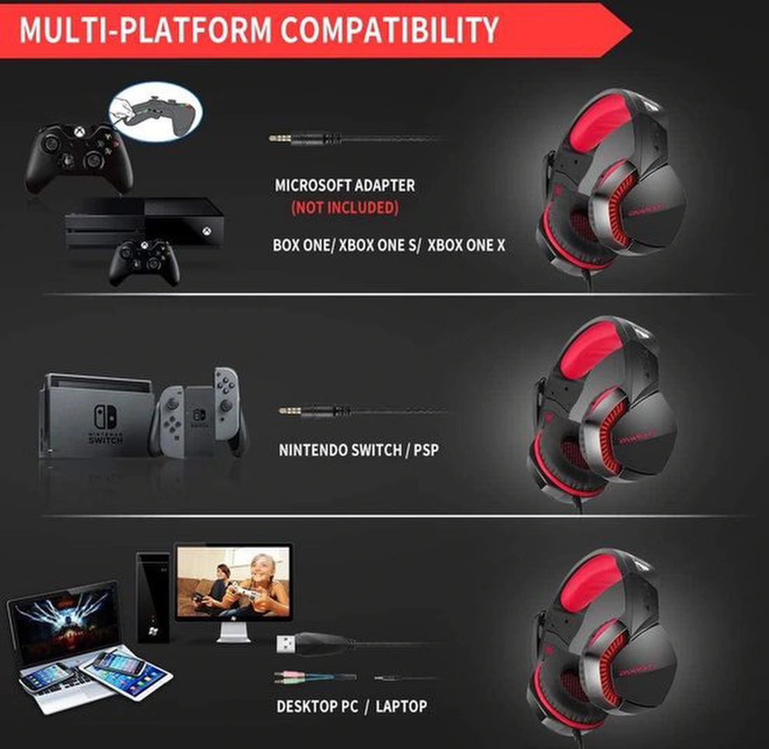 Gaming Headset – 2-in-1 Draadloos & Bedraad – Geschikt voor PS5, PS4, Xbox One, PC & Laptop – 7.1 Surround Sound – Noise Cancelling Mic – Bluetooth & 3.5mm Jack