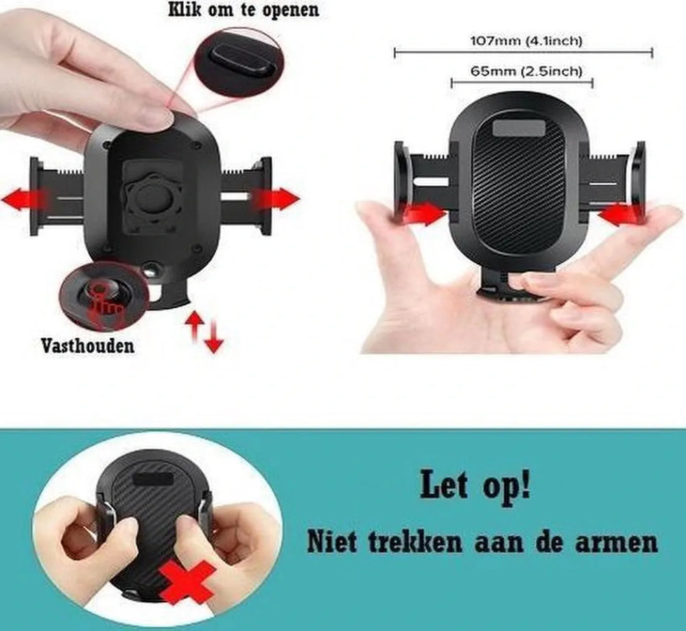 Telefoonhouder auto – Zuignap Dashboard/Voorruit – Verstelbare Arm – Sterke Grip – Zwart-Ilumina Benelux
