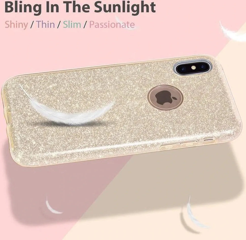iPhone X / XS Hoesjes – Glitters TPU Siliconen Backcover – BlingBling Cover – Goud-Ilumina Benelux