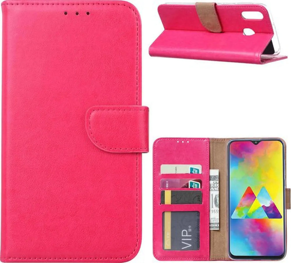Samsung Galaxy M20 Hoesjes – Portemonnee Bookcase – Pasjeshouder – Magneetsluiting – Roze-Ilumina Benelux