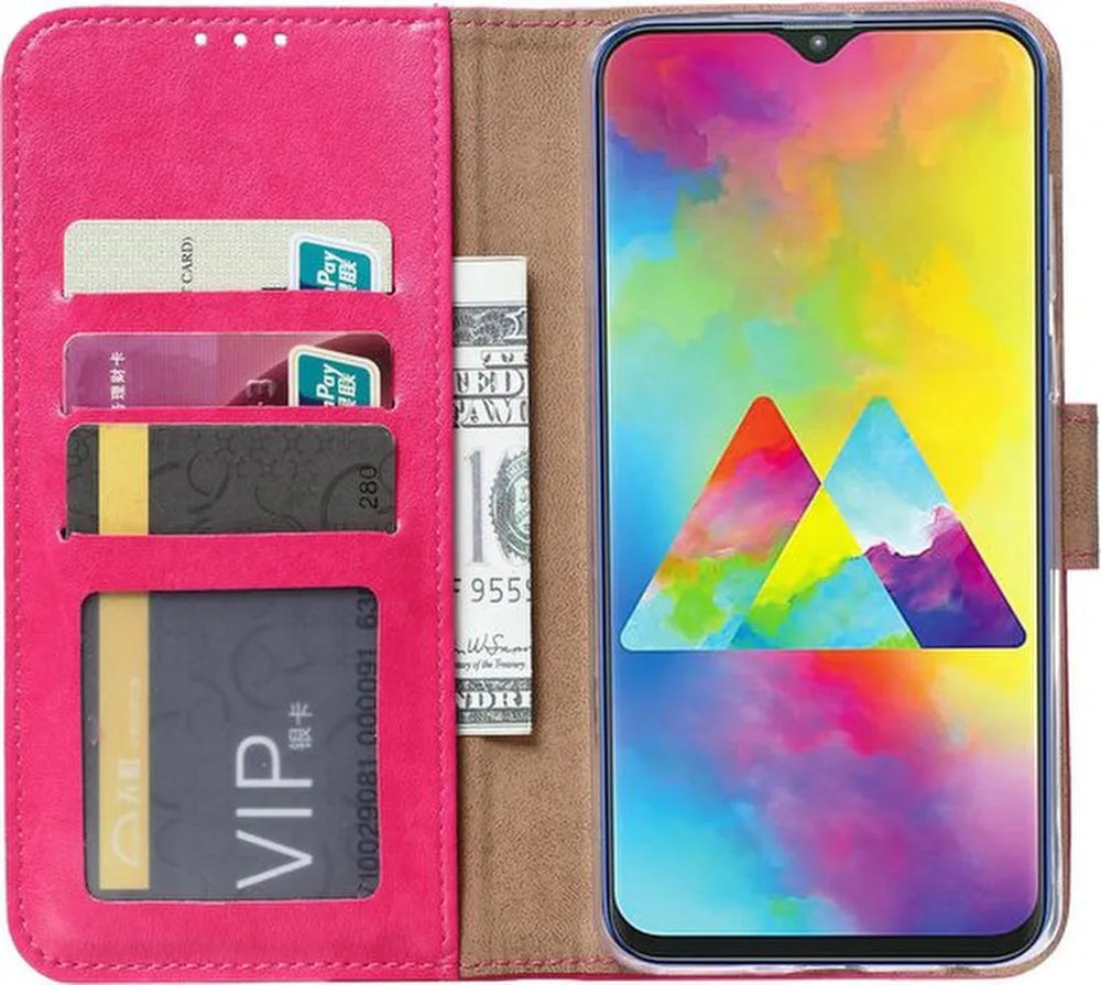 Samsung Galaxy M20 Hoesjes – Portemonnee Bookcase – Pasjeshouder – Magneetsluiting – Roze-Ilumina Benelux