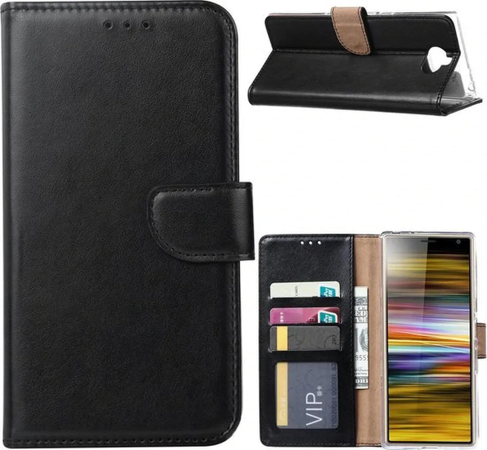 Sony Xperia 10 Plus Hoesjes – Bookcase Portemonnee Hoes – Pasjeshouder – Magneetsluiting – Zwart-Ilumina Benelux