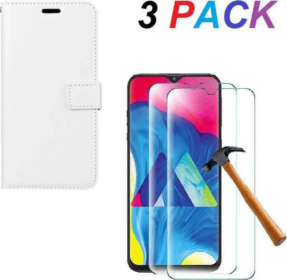 Samsung Galaxy A9 2018 Hoesjes – Portemonnee Hoes – Pasjeshouder – 2x Gehard Glas Screenprotector – Wit-Ilumina Benelux