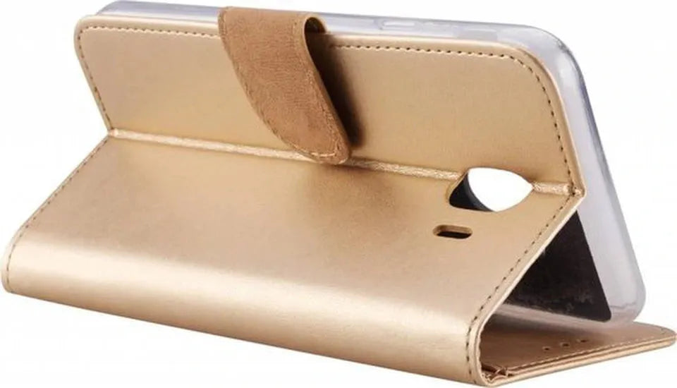 Samsung Galaxy J4 2018 Hoesjes – Portemonnee Hoes – Magneetsluiting – 2x Gehard Glas Screenprotector – Goud-Ilumina Benelux