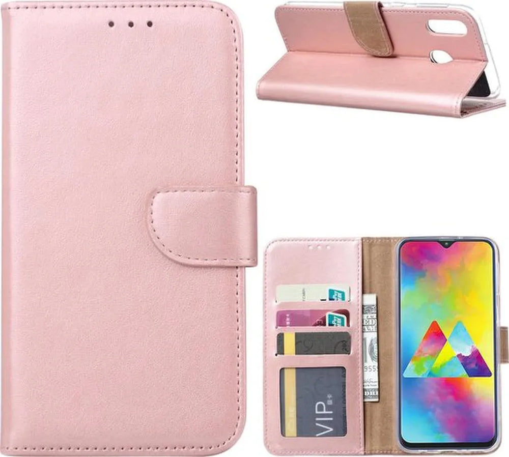 Samsung Galaxy M20 Hoesjes – Portemonnee Bookcase – Pasjeshouder – Magneetsluiting – Roségoud-Ilumina Benelux