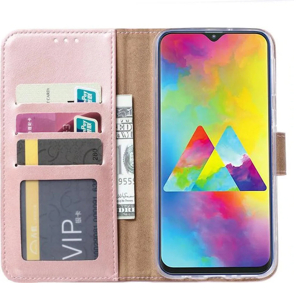 Samsung Galaxy M20 Hoesjes – Portemonnee Bookcase – Pasjeshouder – Magneetsluiting – Roségoud-Ilumina Benelux