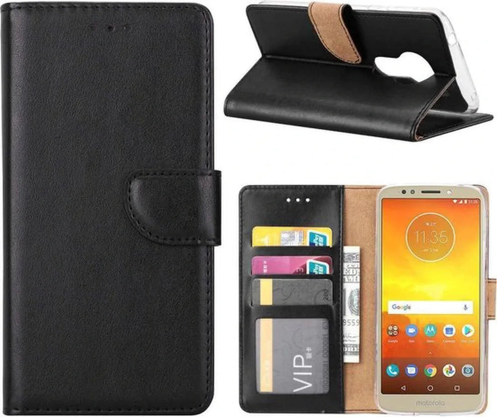 Motorola Moto E5 Hoesjes – Portemonnee Hoes – Bookcase – Pasjeshouder – Zwart-Ilumina Benelux
