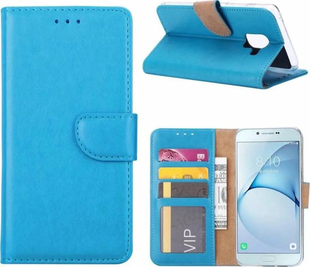 Samsung Galaxy A8 2018 Hoesjes – Portemonnee Hoes – Pasjeshouder – 2x Gehard Glas Screenprotector – Turquoise-Ilumina Benelux