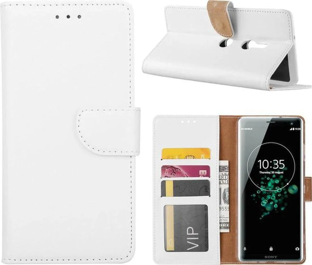 Sony Xperia XZ3 Hoesjes – Portemonnee Hoes – Pasjeshouder – Magneetsluiting – Wit-Ilumina Benelux