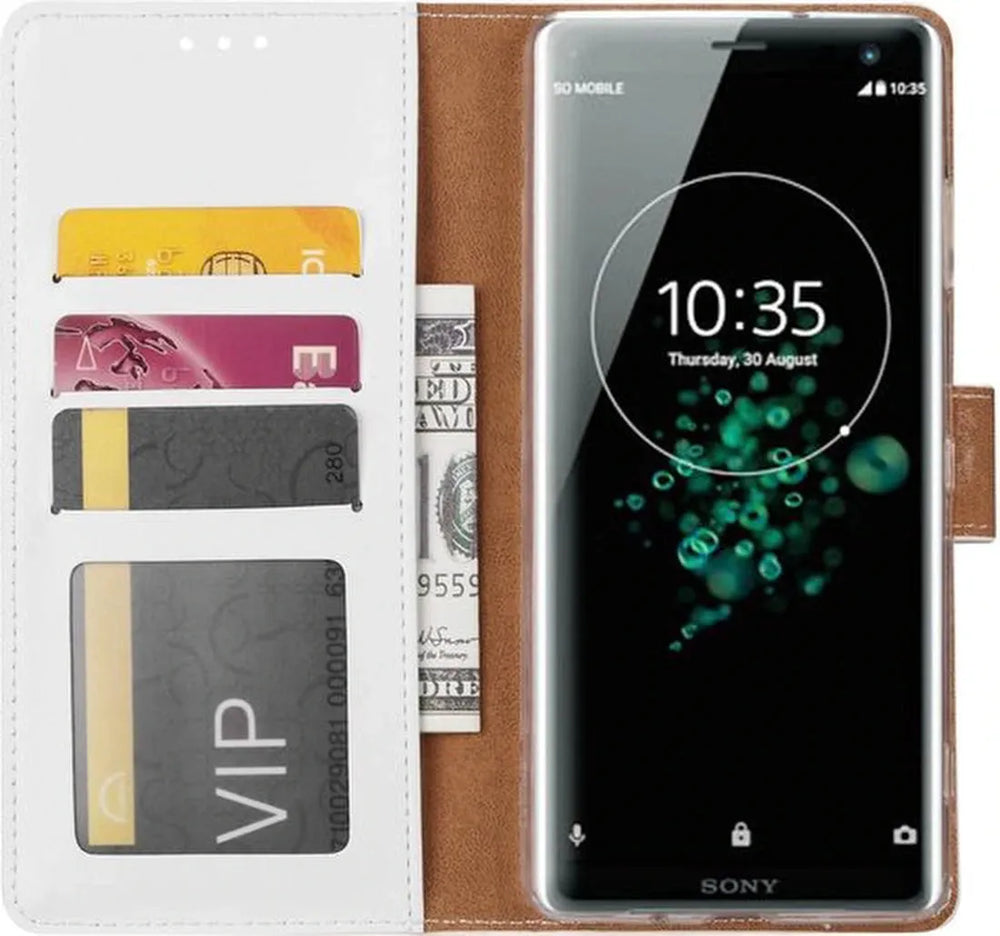 Sony Xperia XZ3 Hoesjes – Portemonnee Hoes – Pasjeshouder – Magneetsluiting – Wit-Ilumina Benelux