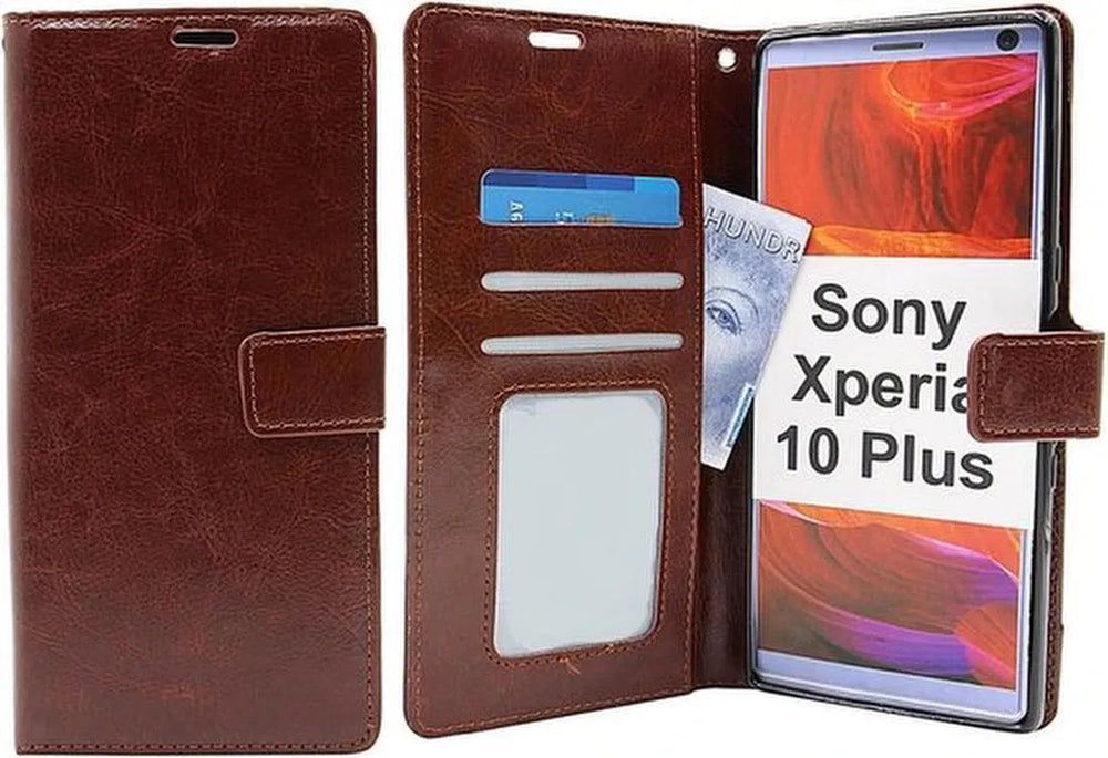 Sony Xperia 10 Plus Hoesjes – Bookcase Portemonnee Hoes – Pasjeshouder – Magneetsluiting – Bruin-Ilumina Benelux