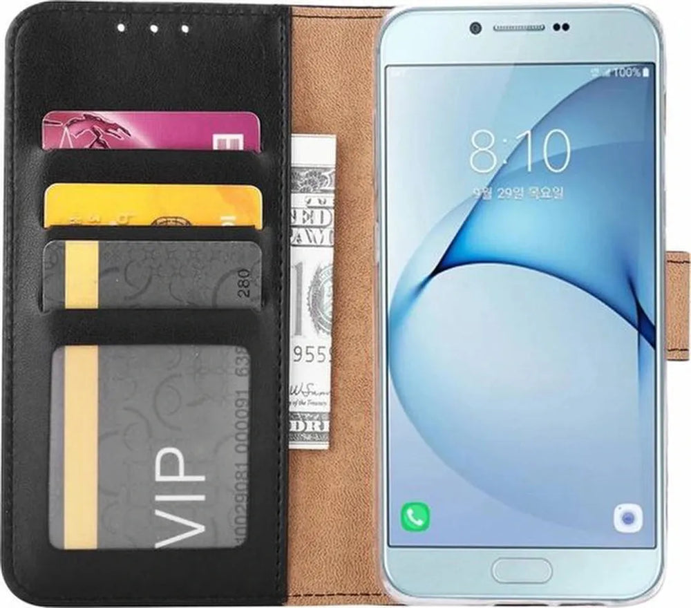 Samsung Galaxy A6 Plus 2018 Hoesjes – Portemonnee Hoes – Magneetsluiting – Inclusief 2x Gehard Glas Screenprotector – Zwart-Ilumina Benelux
