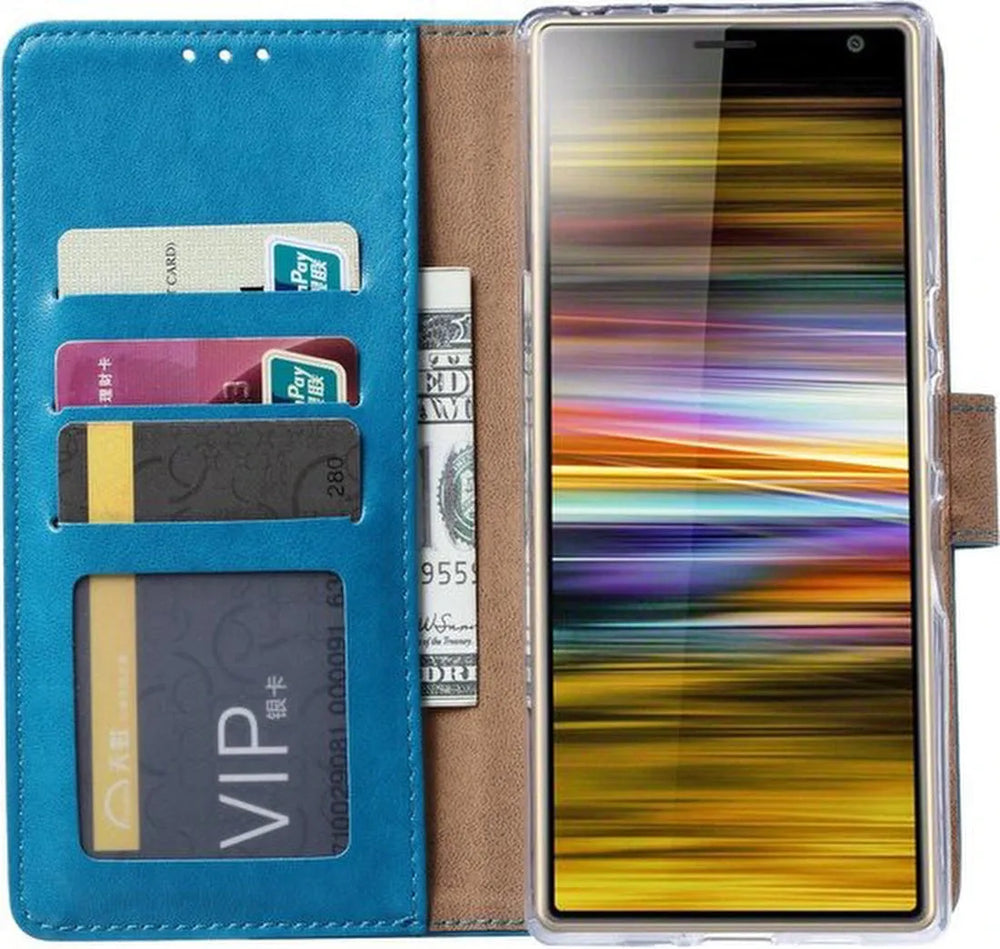 Sony Xperia 10 Plus Hoesjes – Bookcase Portemonnee Hoes – Pasjeshouder – Magneetsluiting – Turquoise-Ilumina Benelux