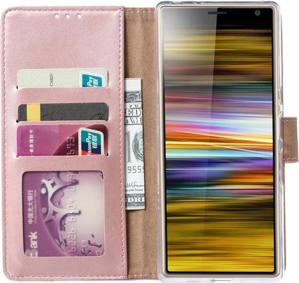 Sony Xperia 10 Plus Hoesjes – Bookcase Portemonnee Hoes – Pasjeshouder – Magneetsluiting – Roségoud-Ilumina Benelux
