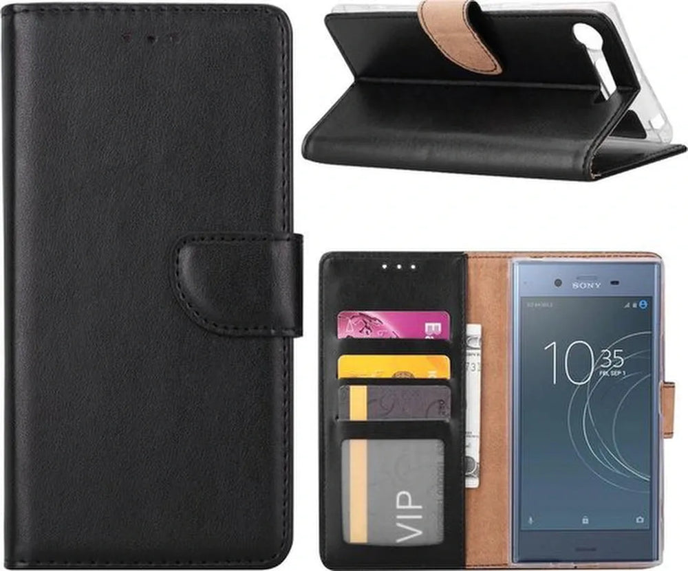 Sony Xperia XZ1 Hoesjes – Portemonnee Hoes – Pasjeshouder – Magneetsluiting – Zwart-Ilumina Benelux