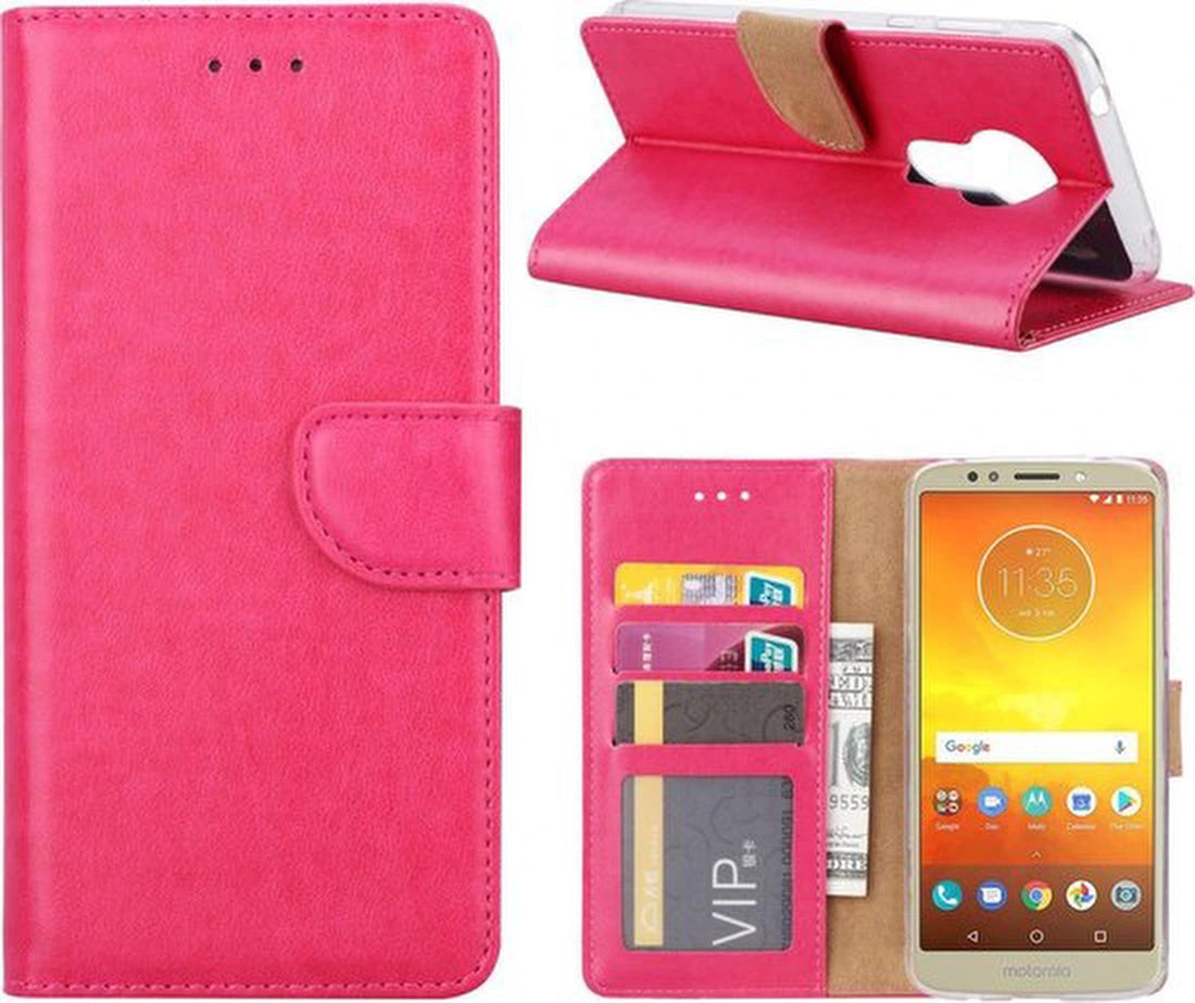 Motorola Moto E5 Hoesjes – Portemonnee Hoes – Pasjeshouder – Magneetsluiting – Roze