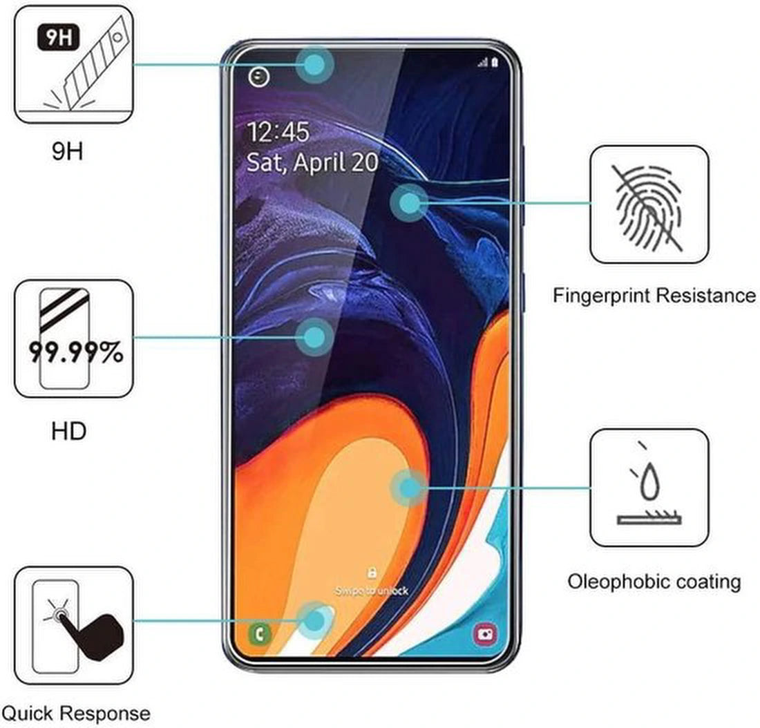 hoesje Geschikt voor: Samsung Galaxy A60 Portemonnee zwart met 2x Glas Screenprotector
