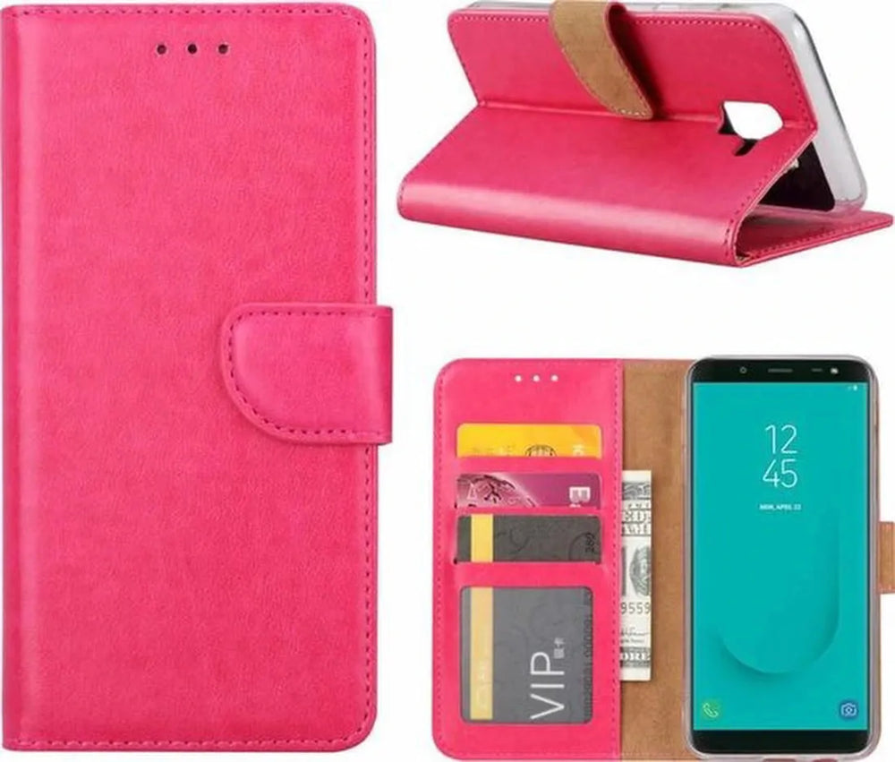 Samsung Galaxy J6 2018 Hoesjes – Portemonnee Hoes – Pasjeshouder – 2x Gehard Glas Screenprotector – Roze-Ilumina Benelux