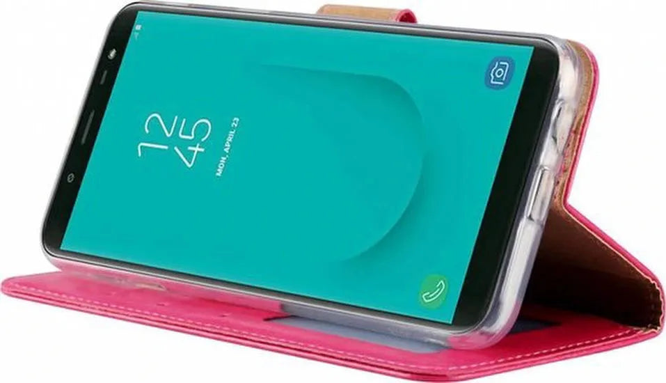 Samsung Galaxy J6 2018 Hoesjes – Portemonnee Hoes – Pasjeshouder – 2x Gehard Glas Screenprotector – Roze-Ilumina Benelux