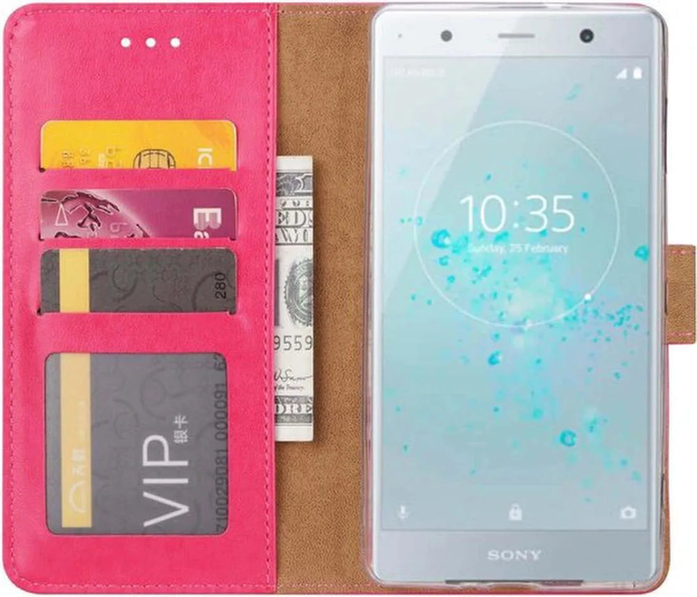 Sony Xperia XZ2 Premium Hoesjes – Portemonnee Hoes – Pasjeshouder – Magneetsluiting – Roze-Ilumina Benelux