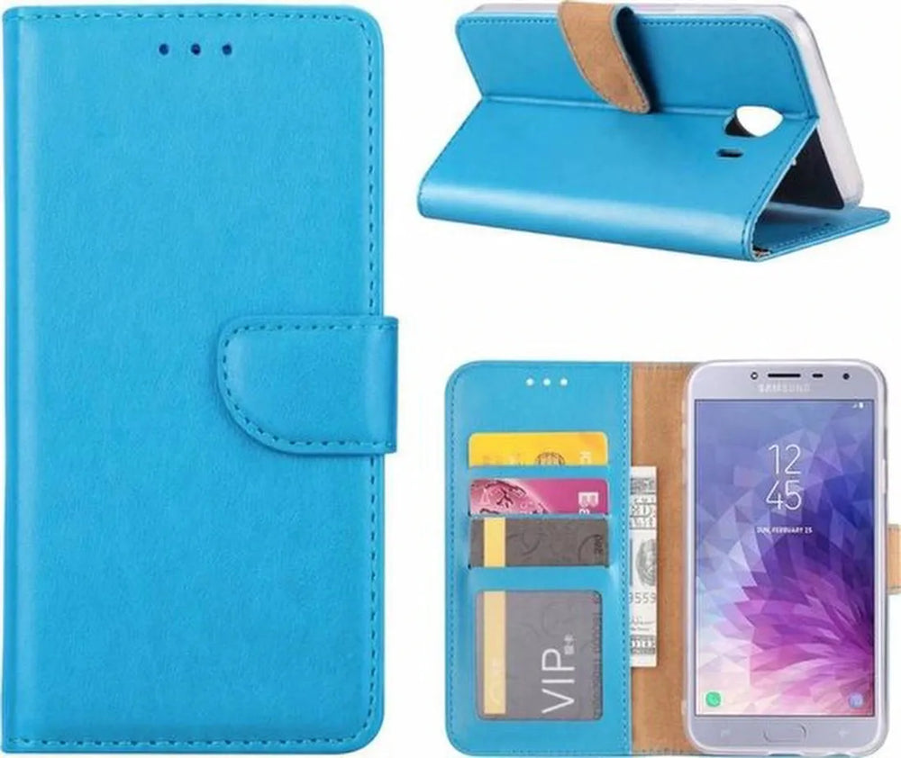 Samsung Galaxy J4 2018 Hoesjes – Portemonnee Hoes – Pasjeshouder – 2x Gehard Glas Screenprotector – Turquoise-Ilumina Benelux