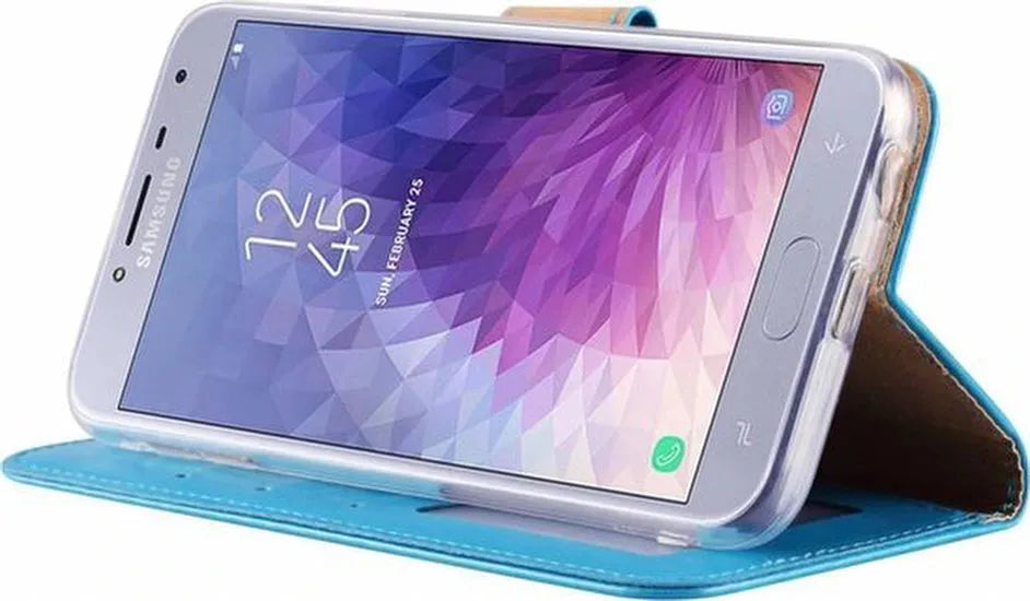 Samsung Galaxy J4 2018 Hoesjes – Portemonnee Hoes – Pasjeshouder – 2x Gehard Glas Screenprotector – Turquoise-Ilumina Benelux