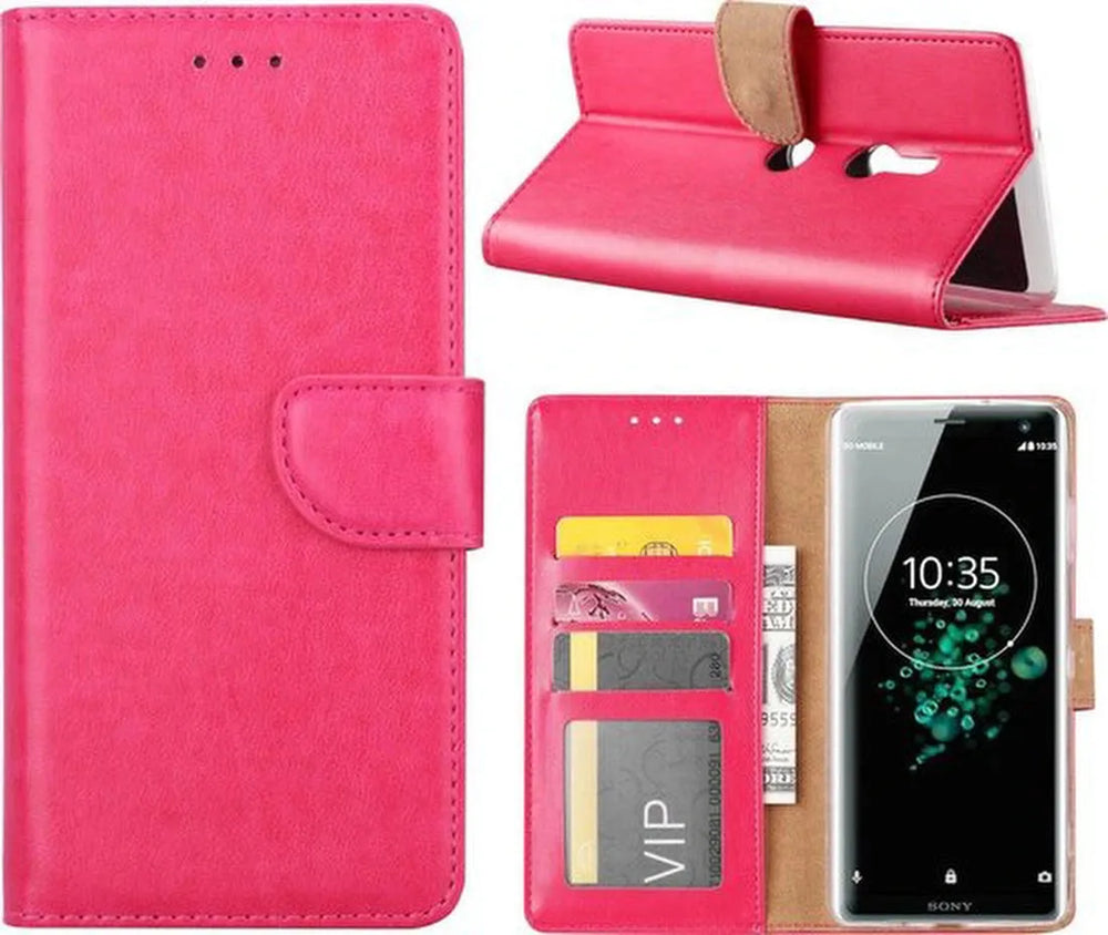 Sony Xperia XZ3 Hoesjes – Portemonnee Bookcase – Pasjeshouder – Magneetsluiting – Roze-Ilumina Benelux