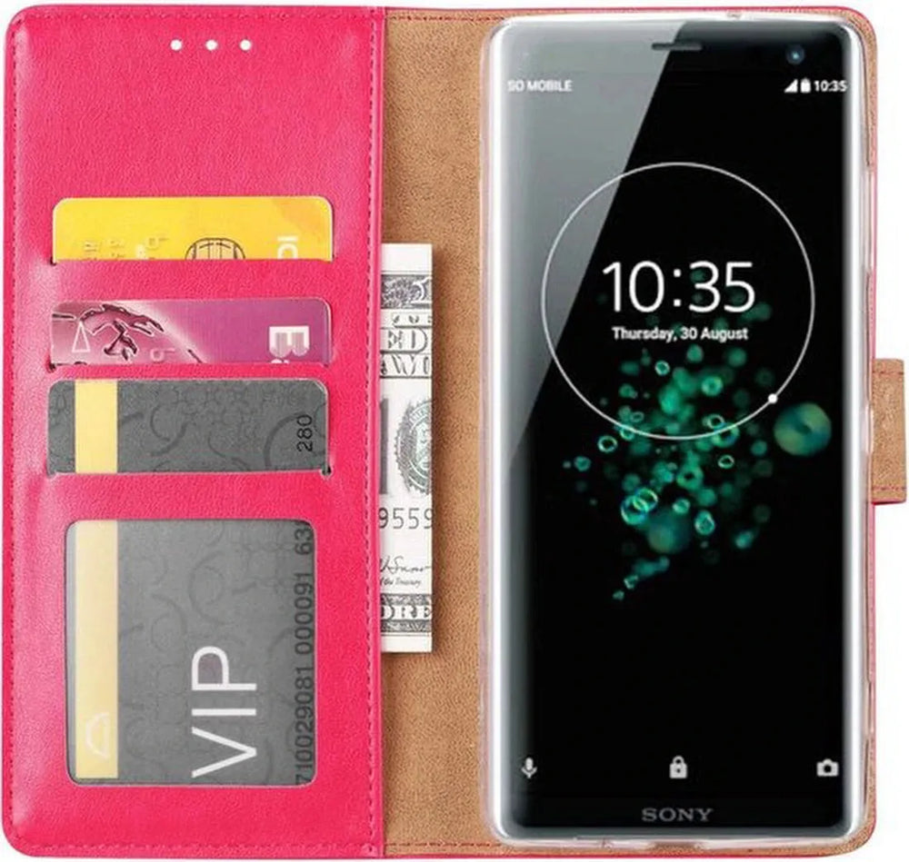 Sony Xperia XZ3 Hoesjes – Portemonnee Bookcase – Pasjeshouder – Magneetsluiting – Roze-Ilumina Benelux