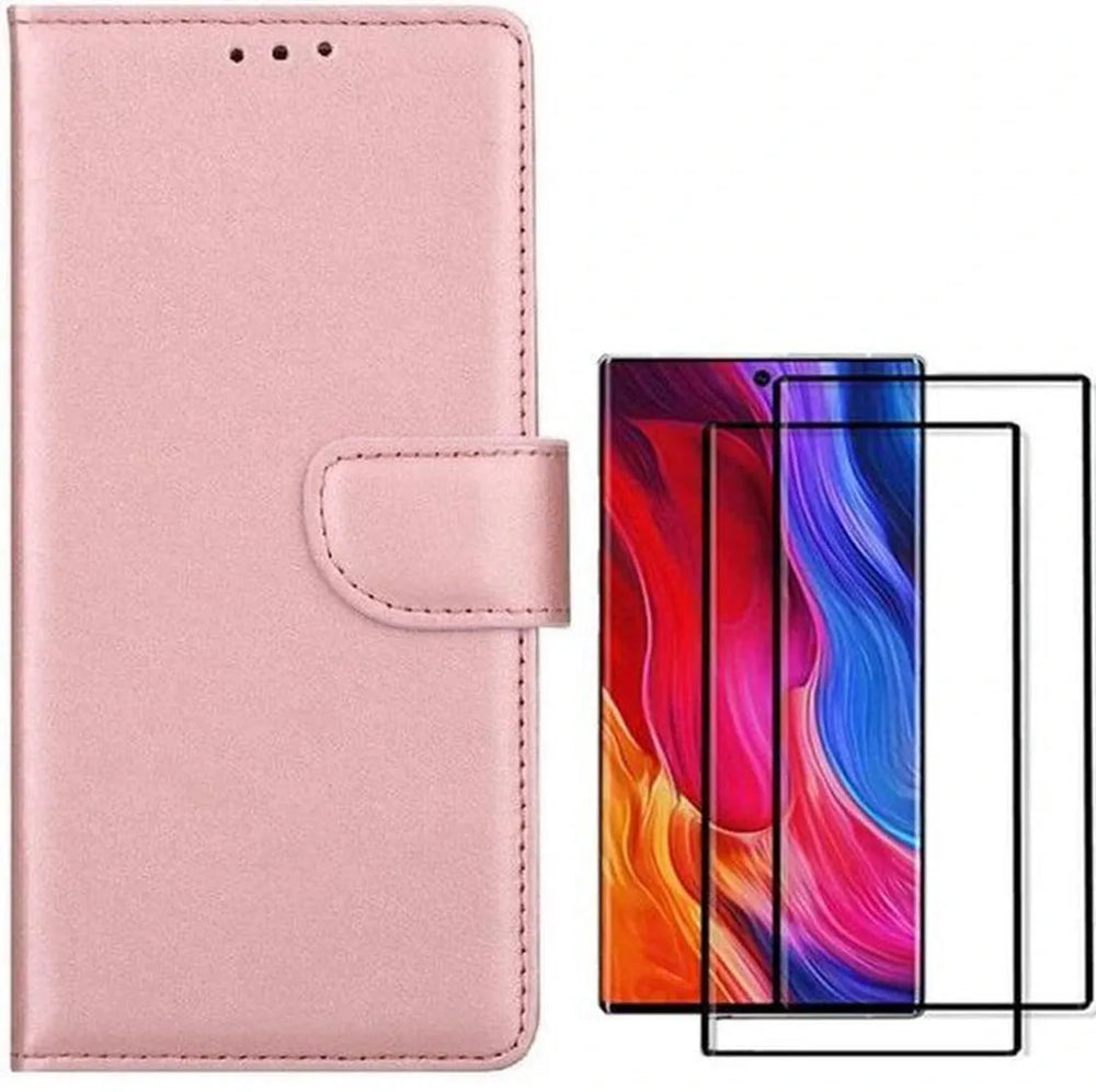 Samsung Galaxy Note 10 Plus Hoesjes – Portemonnee Hoes – Pasjeshouder – 2x Gehard Glas Screenprotector – Roségoud-Ilumina Benelux
