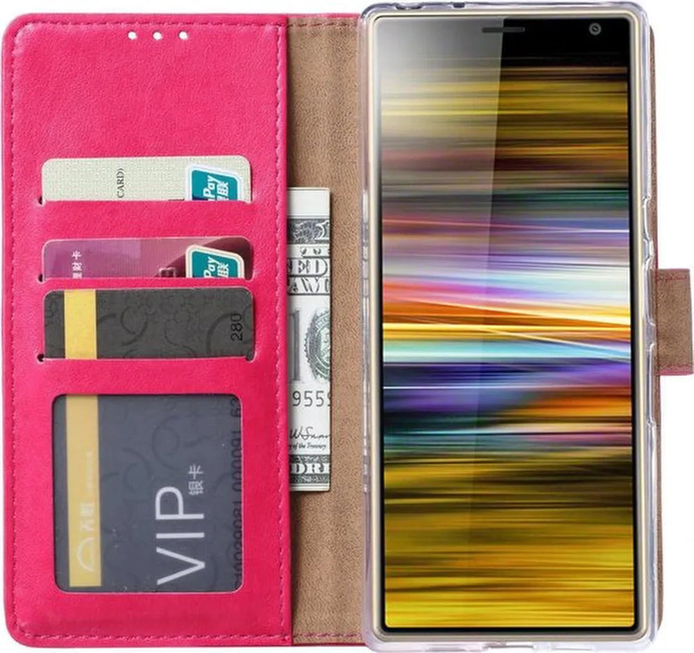 Sony Xperia 10 Plus Hoesjes – Bookcase Portemonnee – Pasjeshouder – Magneetsluiting – Roze-Ilumina Benelux