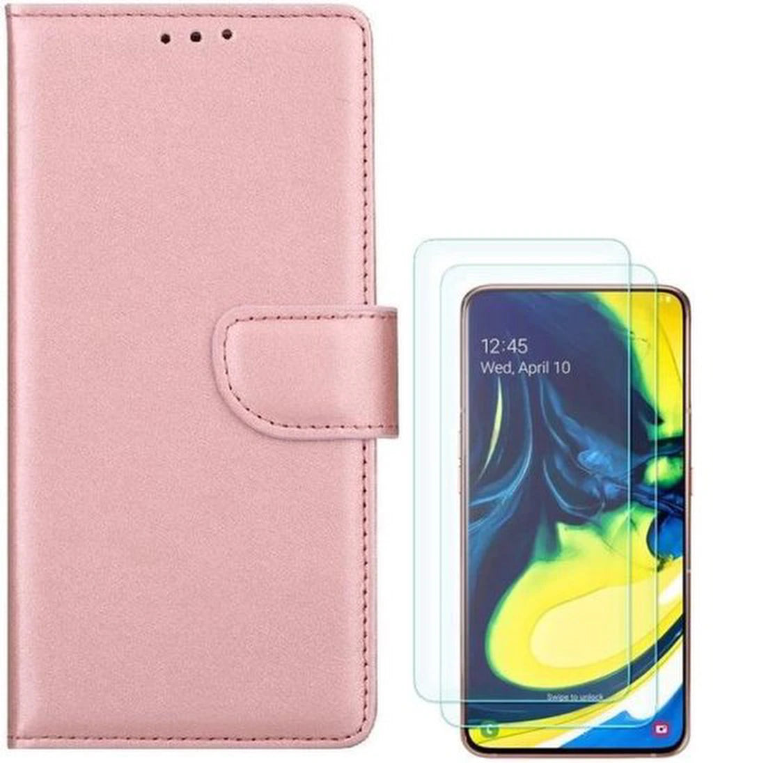 hoesje Geschikt voor: Samsung Galaxy A80 Portemonnee Roségoud met 2x Glas Screenprotector