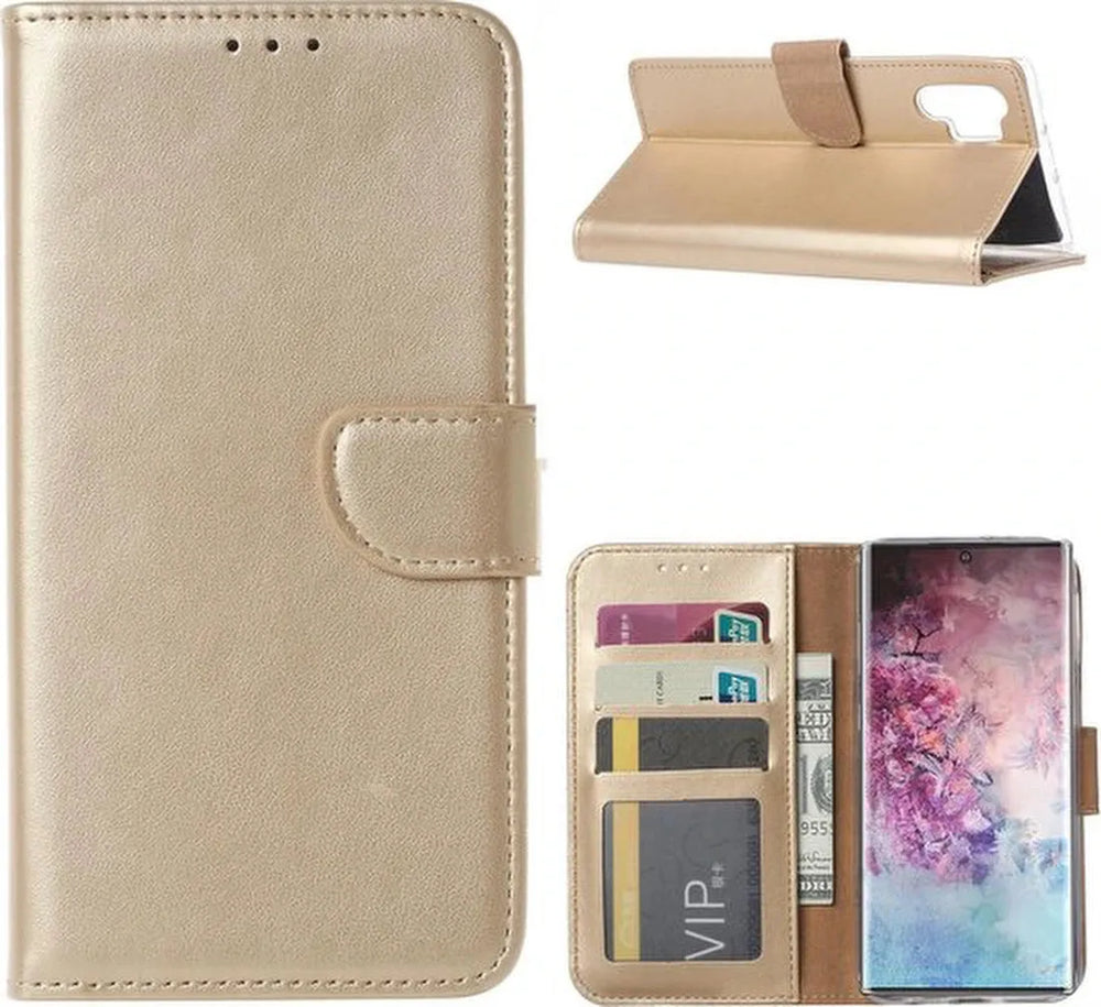 Samsung Galaxy Note 10 Plus Hoesjes – Bookcase Portemonnee Hoes – Pasjeshouder – Magneetsluiting – Goud-Ilumina Benelux